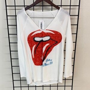 The Rolling Stones Women's White Long Sleeve Tee with Red Graphic